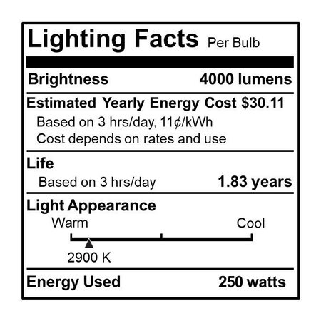 Bulbrite Pack of 4Halogen Double Envelope T10 Medium Screw Base E26 Light Bulbs, 250 Watt, Clear, 4PK 860767